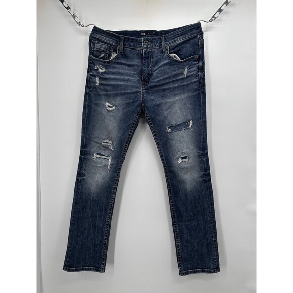 BKE Jeans Mens 36 Blue Jake Straight Denim Distressed Stretch Western Cowboy - Picture 1 of 12